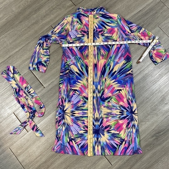 Tori Richard Honolulu Stretch Knit Luxury 3/4 Sleeve Shirt Dress w/Sash Size M - Picture 8 of 8